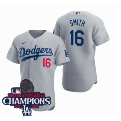 Men Nike Los Angeles Dodgers Will Smith #16 Gray Flex Base 2024 World Series Champions Stitched MLB Jersey