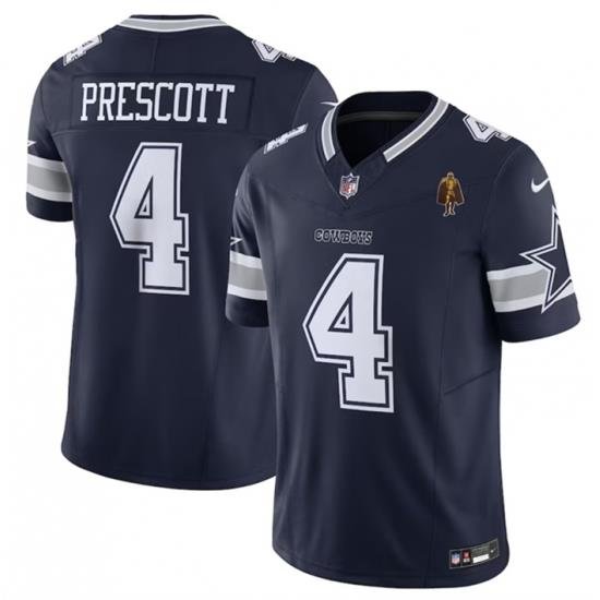 Men Dallas Cowboys 4 Dak Prescott Navy 2023 F U S E  With Walter Payton Patch Vapor Limited Stitched Football Jersey