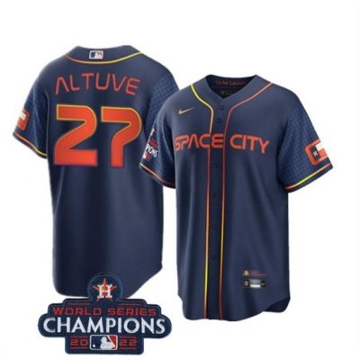 Youth Houston Astros 27 Jose Altuve Navy 2022 World Series Champions City Connect Stitched BaseballJersey