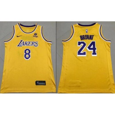 Men Los Angeles Lakers Kobe Bryant Front 8 Back 24 Bibigo Yellow City Edition Stitched Jersey