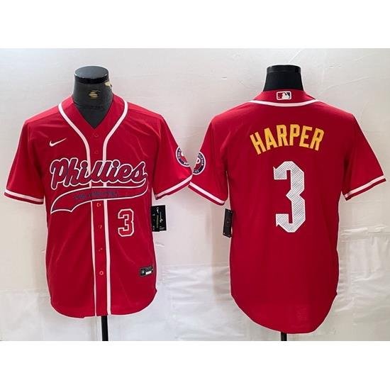 Men Philadelphia Phillies 3 Bryce Harper Red 2024 City Connect Stitched Jersey 5