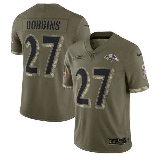 Men Baltimore Ravens 27 J K  Dobbins Olive 2022 Salute To Service Limited Stitched Jersey