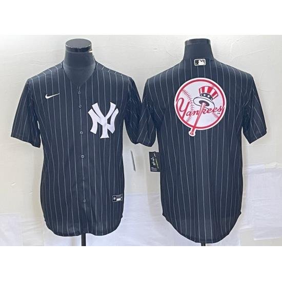 Men NeW York Yankees Black Team Big Logo With Patch Cool Base Stitched Baseball Jersey 7