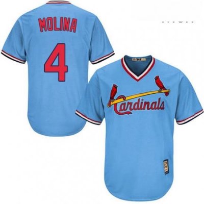 Mens Majestic St Louis Cardinals 4 Yadier Molina Replica Light Blue Cooperstown MLB Jersey