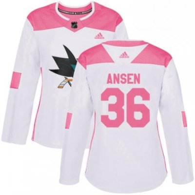 Womens Adidas San Jose Sharks 36 Jannik Hansen Authentic WhitePink Fashion NHL Jersey