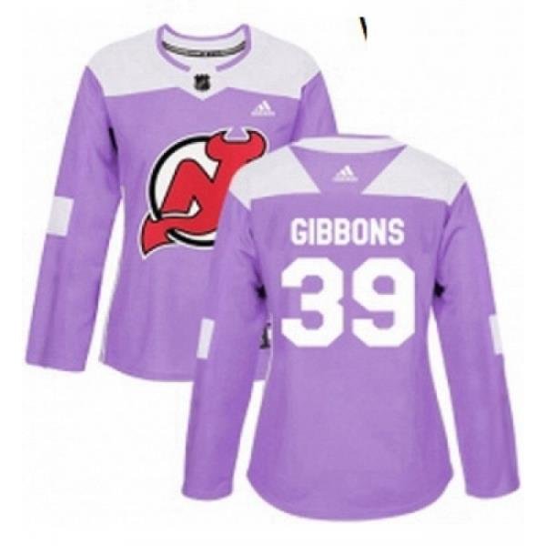 Womens Adidas New Jersey Devils 39 Brian Gibbons Authentic Purple Fights Cancer Practice NHL Jersey