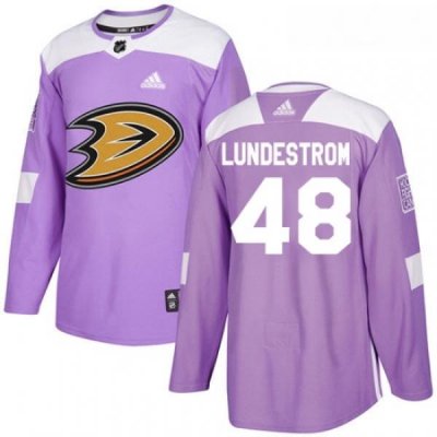 Youth Adidas Anaheim Ducks 48 Isac Lundestrom Authentic Purple Fights Cancer Practice NHL Jersey