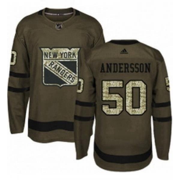 Youth Adidas New York Rangers 50 Lias Andersson Premier Green Salute to Service NHL Jersey