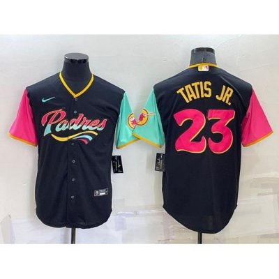 Men San Diego Padres 23 Fernando Tatis Jr  2022 Black City Connect Cool Base Stitched Jersey