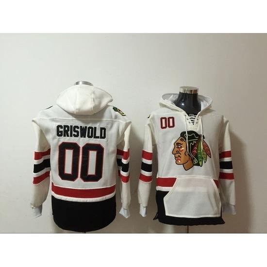 Men Chicago Blackhawks 00 Clark Griswold Red Pullover Hoodie Stitched NHL Jersey