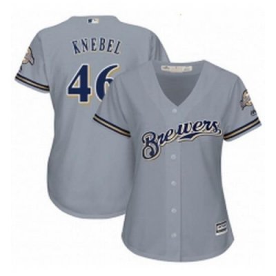 Womens Majestic Milwaukee Brewers 46 Corey Knebel Authentic Grey Road Cool Base MLB Jersey