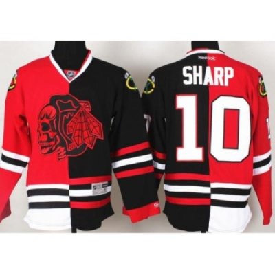 Chicago Blackhawks 10 Patrick Sharp Red Skull Logo Fashion Black Red Split NHL Jerseys