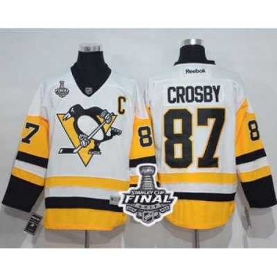 Penguins #87 Sidney Crosby White New Away 2017 Stanley Cup Final Patch Stitched NHL Jersey