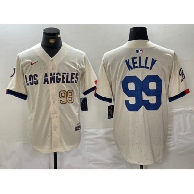 Men Los Angeles Dodgers 99 Joe Kelly Cream Stitched Baseball Jersey 5