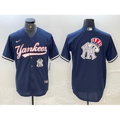 Men NeW York Yankees Big LOGO Navy Cool Base Stitched Baseball Jersey