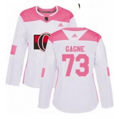 Womens Adidas Ottawa Senators 73 Gabriel Gagne Authentic White Pink Fashion NHL Jersey