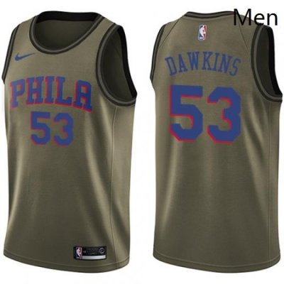 Mens Nike Philadelphia 76ers 53 Darryl Dawkins Swingman Green Salute to Service NBA Jersey