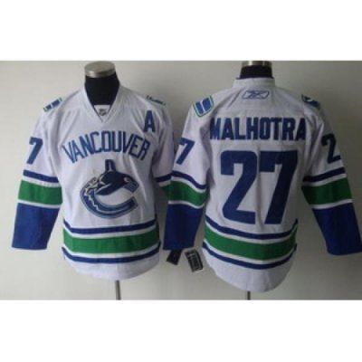 Vancouver Canucks 27 Manny Malhotra Home White Jerseys A Patch