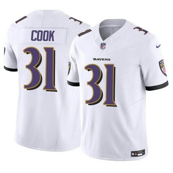 Men Baltimore Ravens 31 Dalvin Cook White 2024 F U S E  Vapor Limited Football Jersey