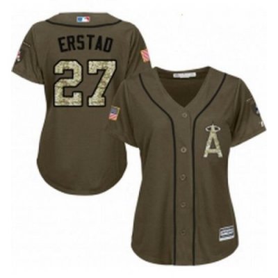 Womens Majestic Los Angeles Angels of Anaheim 27 Darin Erstad Authentic Green Salute to Service MLB Jersey