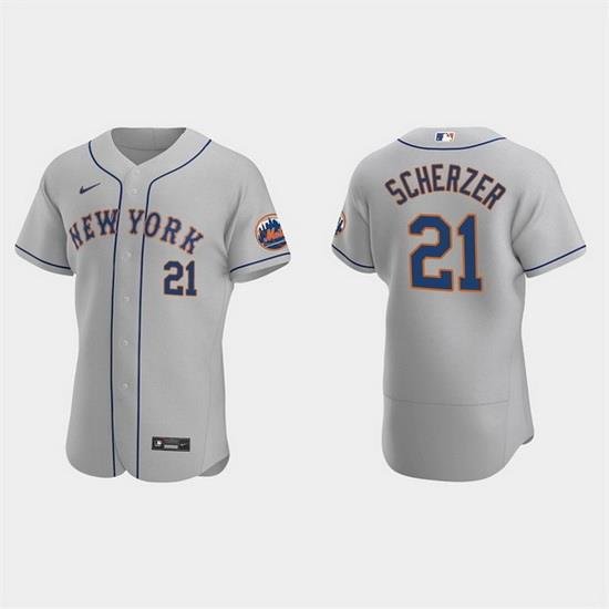 Men New York Mets 21 Max Scherzer Grey Flex Base Stitched jersey