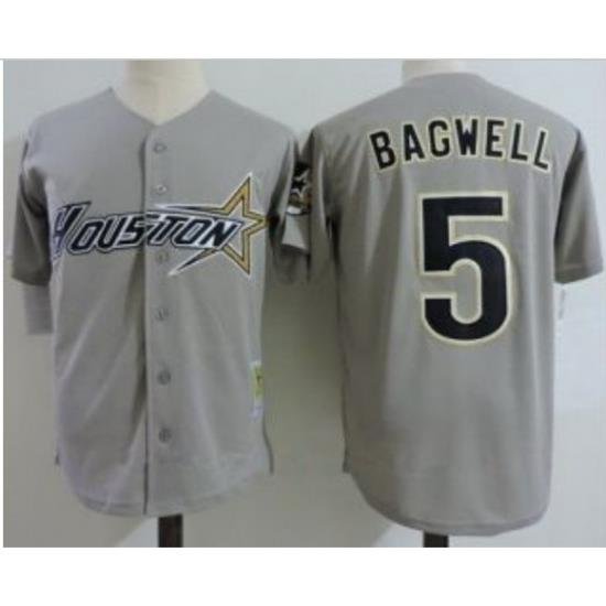 Men Houston Astros 5 Jeff BagWell Gray  throWback Jersey