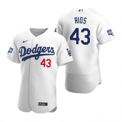 Men Los Angeles Dodgers 43 EdWin Rios White 2020 World Series Champions Flex Base Jersey