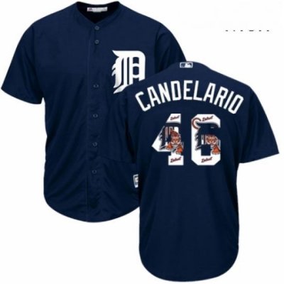 Mens Majestic Detroit Tigers 46 Jeimer Candelario Authentic Navy Blue Team Logo Fashion Cool Base MLB Jersey