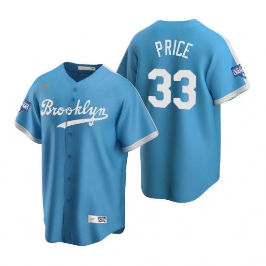 Men Brooklyn Los Angeles Dodgers 33 David Price Light Blue 2020 World Series Champions CooperstoWn Collection Jersey