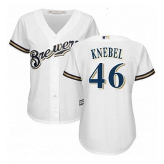 Womens Majestic Milwaukee Brewers 46 Corey Knebel Replica White Home Cool Base MLB Jersey