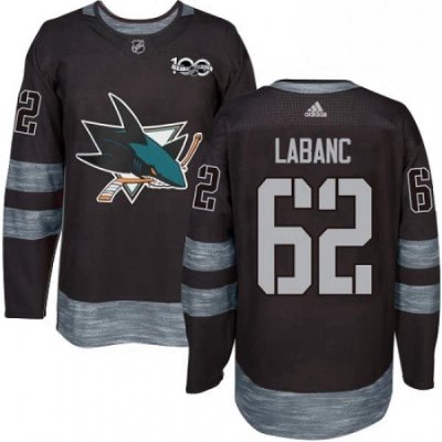 Mens Adidas San Jose Sharks 62 Kevin Labanc Authentic Black 1917 2017 100th Anniversary NHL Jersey