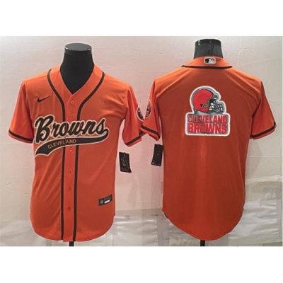 Men Cleveland Browns Orange Team Big Logo With Patch Cool Base Stitched Baseball Jersey