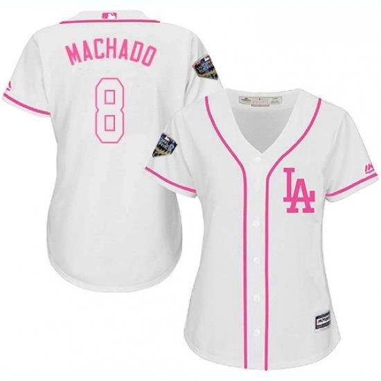 Womens Majestic Los Angeles Dodgers 8 Manny Machado Authentic White Fashion Cool Base 2018 World Series MLB Jersey