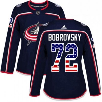 Womens Adidas Columbus Blue Jackets 72 Sergei Bobrovsky Authentic Navy Blue USA Flag Fashion NHL Jersey