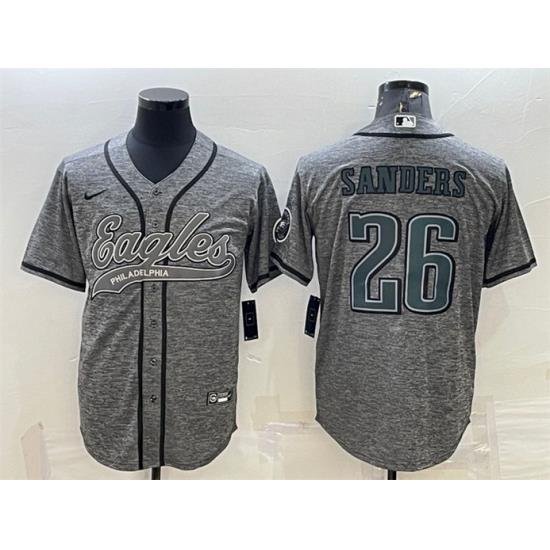 Men Philadelphia Eagles 26 Miles Sanders Gray With Patch Cool Base Stitched Baseball Jersey