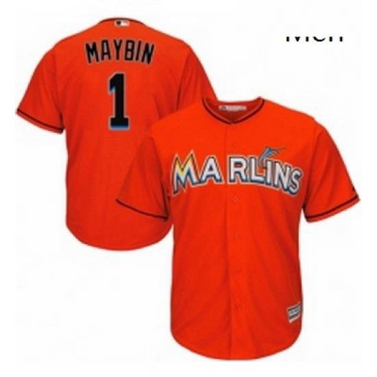 Mens Majestic Miami Marlins 1 Cameron Maybin Replica Orange Alternate 1 Cool Base MLB Jersey