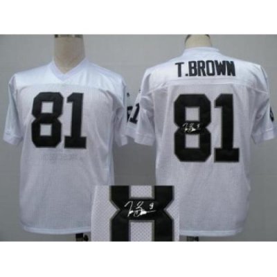 Oakland Raiders 81 T.Brown White Throwback M&N Signed NFL Jerseys