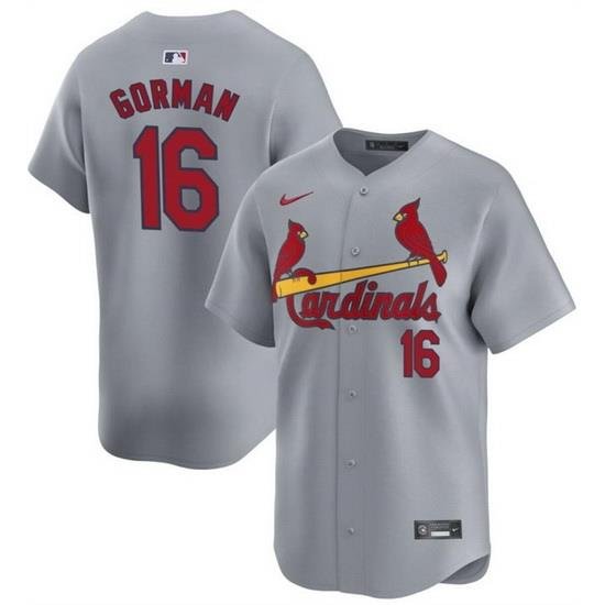 Men St  Louis Cardinals 16 Nolan Gorman Grey 2024 AWay Limited Stitched Baseball Jersey