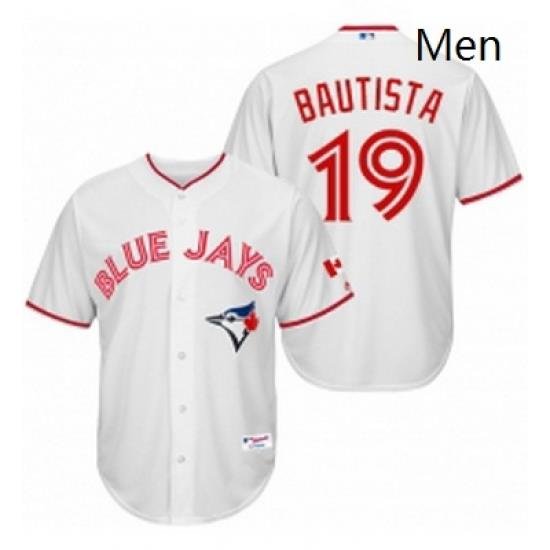 Mens Majestic Toronto Blue Jays 19 Jose Bautista Replica White 2015 Canada Day MLB Jersey