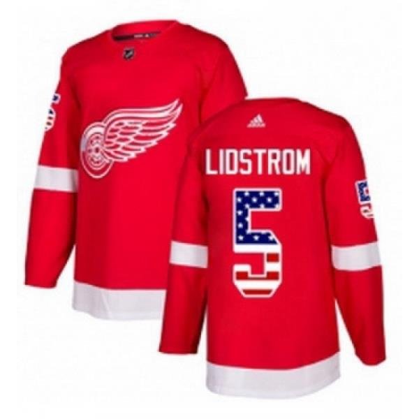 Youth Adidas Detroit Red Wings 5 Nicklas Lidstrom Authentic Red USA Flag Fashion NHL Jersey