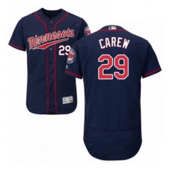 Mens Majestic Minnesota Twins 29 Rod Carew Authentic Navy Blue Alternate Flex Base Authentic Collection MLB Jersey