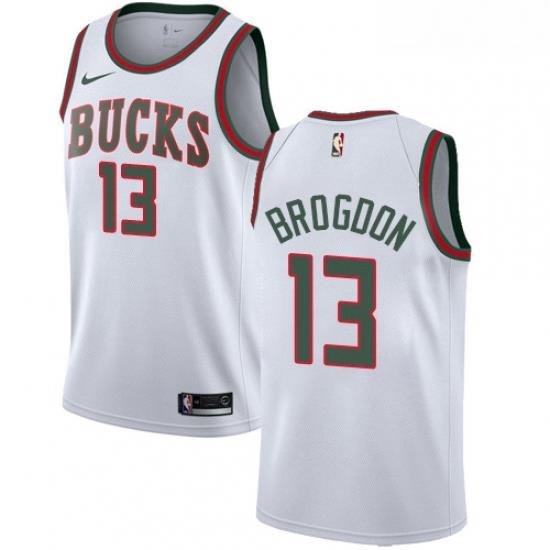 Mens Nike Milwaukee Bucks 13 Malcolm Brogdon Authentic White Fashion Hardwood Classics NBA Jersey