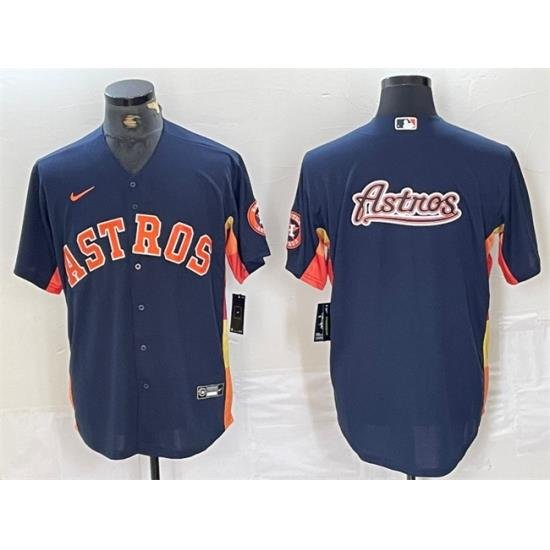 Men Houston Astros Navy Team Big Logo With Patch Cool Base Stitched Baseball Jersey 1