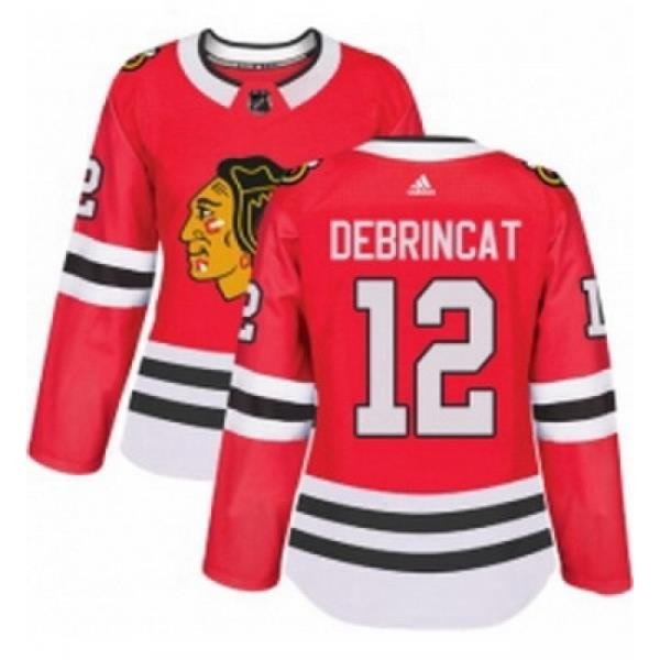 Womens Adidas Chicago Blackhawks 12 Alex DeBrincat Authentic Red Home NHL Jersey