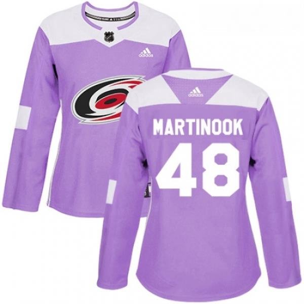 Womens Adidas Carolina Hurricanes 48 Jordan Martinook Authentic Purple Fights Cancer Practice NHL Jersey