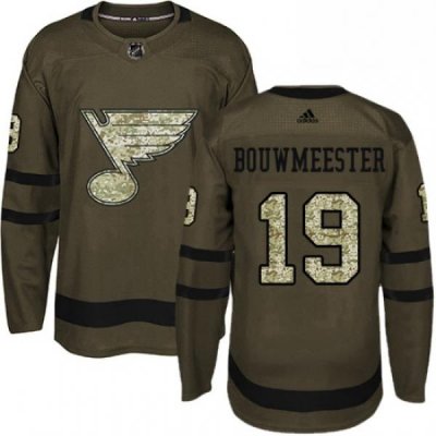 Mens Adidas St Louis Blues 19 Jay Bouwmeester Authentic Green Salute to Service NHL Jersey