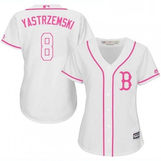 Womens Majestic Boston Red Sox 8 Carl Yastrzemski Replica White Fashion MLB Jersey