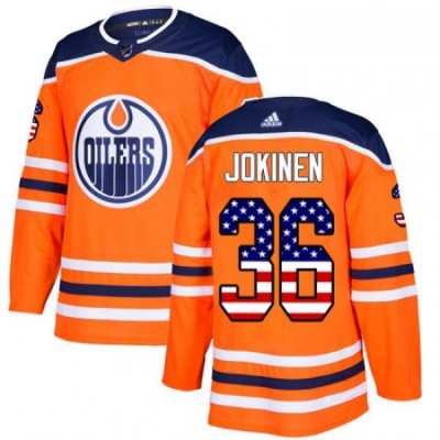 Youth Adidas Edmonton Oilers 36 Jussi Jokinen Authentic Orange USA Flag Fashion NHL Jersey