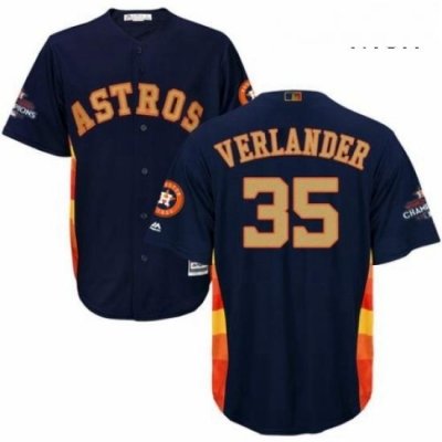 Mens Majestic Houston Astros 35 Justin Verlander Replica Navy Blue Alternate 2018 Gold Program Cool Base MLB Jersey