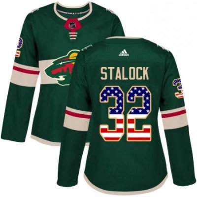 Womens Adidas Minnesota Wild 32 Alex Stalock Authentic Green USA Flag Fashion NHL Jersey